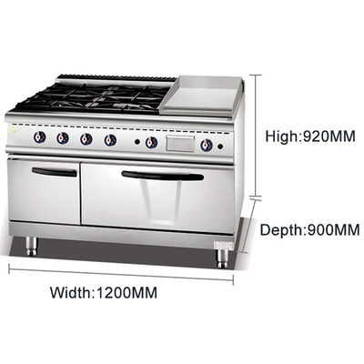 Peralatan Masak Restoran Gas Komersial Kompor &amp; Grill &amp; Oven 4-Burner