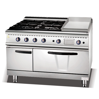 Peralatan Masak Restoran Gas Komersial Kompor &amp; Grill &amp; Oven 4-Burner