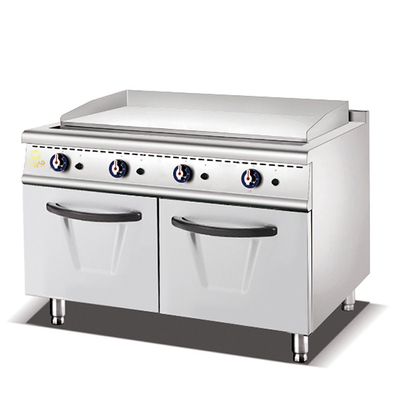 Komersial stainless steel gas griddle dengan lemari peralatan dapur makanan 2/3 datar 1/3 alur