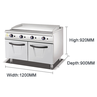 Komersial stainless steel gas griddle dengan lemari peralatan dapur makanan 2/3 datar 1/3 alur