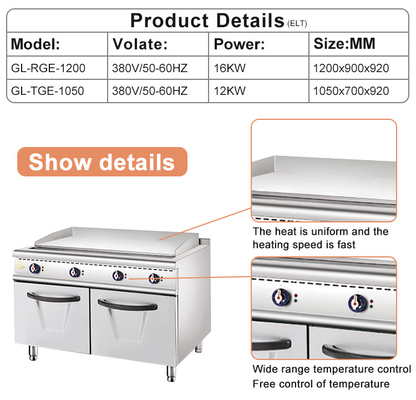 Komersial stainless steel gas griddle dengan lemari peralatan dapur makanan 2/3 datar 1/3 alur