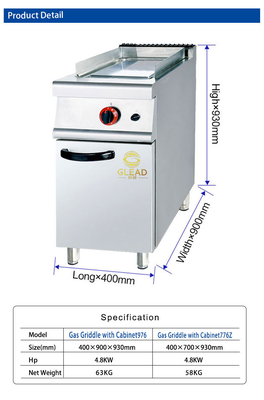 330x580x20 Ukuran piring Griddle Peralatan dapur komersial untuk LPG/NG Power