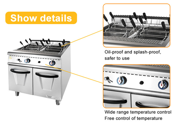 Kapasitas Tangki Besar Peralatan Dapur Makanan Cepat untuk Konsumsi Gas LPG/NG 1.58/2.28KgGasPastaCookerWithCabinet/h