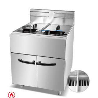 Penggorengan gas dengan 2 pembakar 30kg 11,2kw Peralatan memasak Peralatan memasak komersial 220V Tegangan