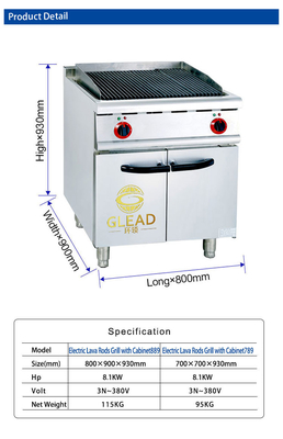 17 LPG/NG GL RH Gas Grill Dengan Kabinet R13/4 Koneksi 1.2/1.76Kg/h Konsumsi gas
