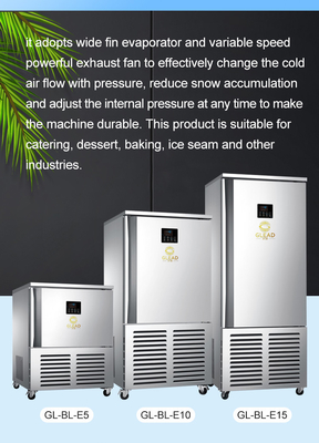 Peralatan memasak komersial 900W yang kuat 3-tray air chiller untuk freeze -18.C Deep freeze cooling