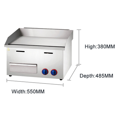 Komersial 11,7kw Gas Griddle LPG/2800Pa Peralatan Masak Cina 32kg Berat