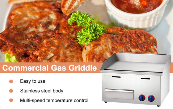 Komersial 11,7kw Gas Griddle LPG/2800Pa Peralatan Masak Cina 32kg Berat