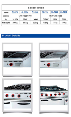 Power Gas Range GH-999A 27Kw Komersial Peralatan Masak Dengan Rock Grill Dan Oven Berat 205kg