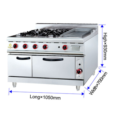 Power Gas Range GH-999A 27Kw Komersial Peralatan Masak Dengan Rock Grill Dan Oven Berat 205kg