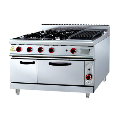 Power Gas Range GH-999A 27Kw Komersial Peralatan Masak Dengan Rock Grill Dan Oven Berat 205kg