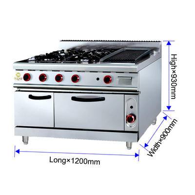 Power Gas Range GH-999A 27Kw Komersial Peralatan Masak Dengan Rock Grill Dan Oven Berat 205kg