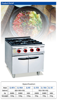 Komersial Gas Range Dengan 4-burner / Gas Oven 20.8Kw Power Restaurant Peralatan Masak GH-987A