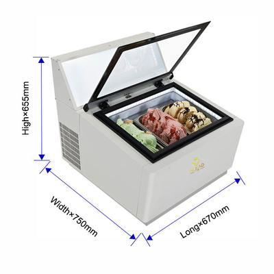 Smart Gelato Ice Cream Showcase 200W Peralatan pendingin 44KG N.W -16.C sampai -18.C Suhu 220-240V