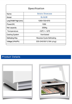 1050W Ventilasi Es Krim Gelato Showcase Unit pendingin dengan 6 panci Italia