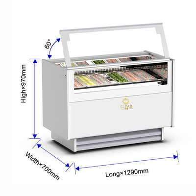 1050W Ventilasi Es Krim Gelato Showcase Unit pendingin dengan 6 panci Italia