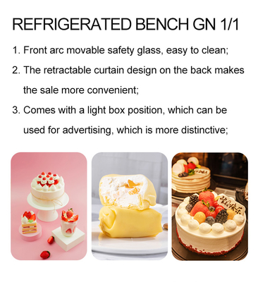 Komersial Cake Showcase Kulkas 415L Kapasitas 2200W Konsumsi Daya Teknologi pendingin udara