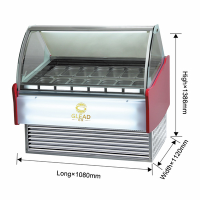 Komersial Es Krim Showcase Unit pendingin 220-240V 2N-50HZ 1/4*6PAN PCS Air cooling 2200W Daya