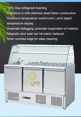 Baja tahan karat 3 pintu meja kerja chiller GN1/3 Peralatan pendingin industri untuk pendinginan 2 ~ 8 ° C