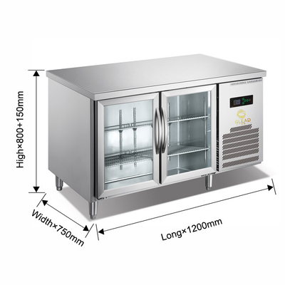 220V-240V 5°C -0°C Pintu kaca ganda Peralatan pendingin industri 150L Display Chiller