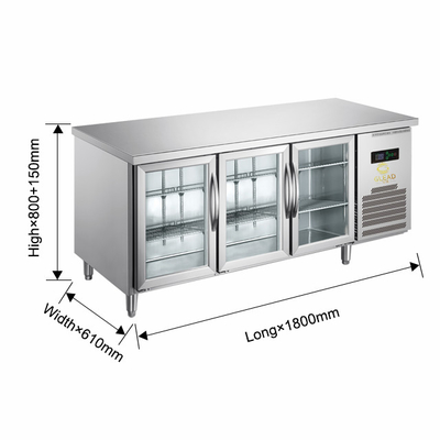 220V-240V 5°C -0°C Pintu kaca ganda Peralatan pendingin industri 150L Display Chiller