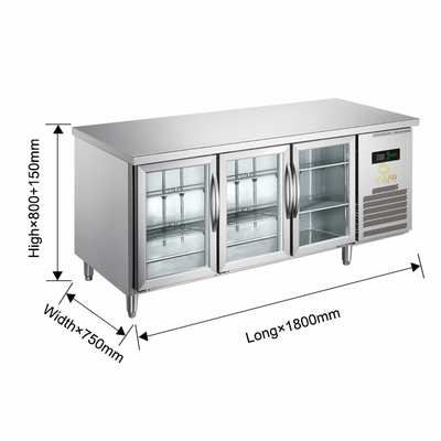 220V-240V 5°C -0°C Pintu kaca ganda Peralatan pendingin industri 150L Display Chiller
