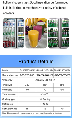 220V-240V 5°C -0°C Pintu kaca ganda Peralatan pendingin industri 150L Display Chiller