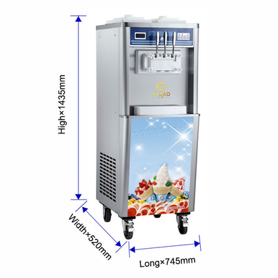 2.6kW Soft Ice Cream Machine dengan 2x5.8L/2x10L Hopper 2x1.8L2x2.1L Freezing Tank 220-240V Tegangan