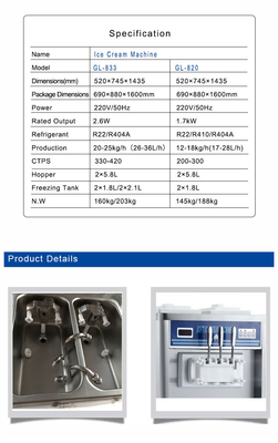 Mesin es krim komersial dengan pre-pendingin 20-25kg/jam Produksi R22/R404A refrigerant