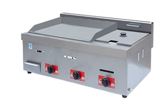 Gas Restaurant Griddle Stainless Steel Perak Peralatan Masak Dengan 0.C - 100.C Rentang Suhu