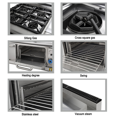 Hotel Gas 4 Range Kompor Dengan Oven SS304 LPG / Jenis Gas Alam Untuk Penggunaan Komersial
