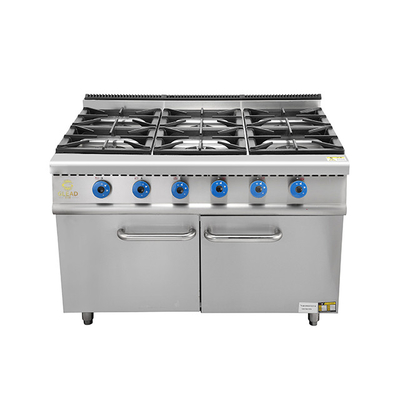 Gas Powered Heavy Duty Hotel Cooking Range dengan Oven SS304 Konstruksi untuk produksi makanan skala besar.