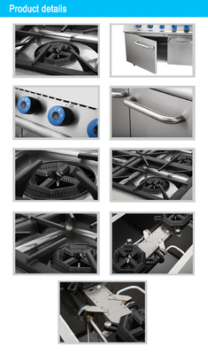 Heavy Duty Gas 6 Range Oven Combo 150KG N.W Didorong oleh LPG/gas alam