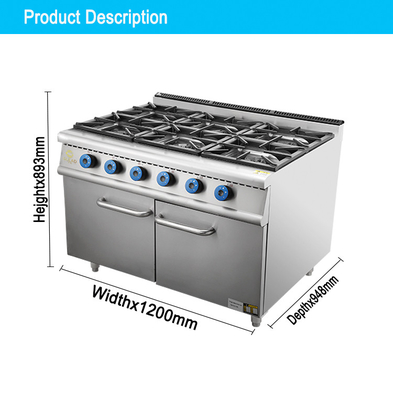 Gas 6 Burner Range Kompor Dengan Oven SS304 untuk Komersial Hotel Masak