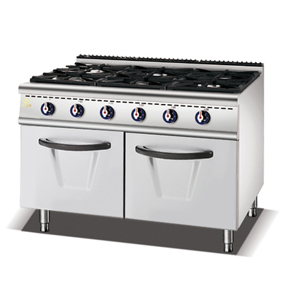 SS304 Gas 6 Range Kompor Dengan Oven LPG/gas alam 150KG Peralatan Hotel