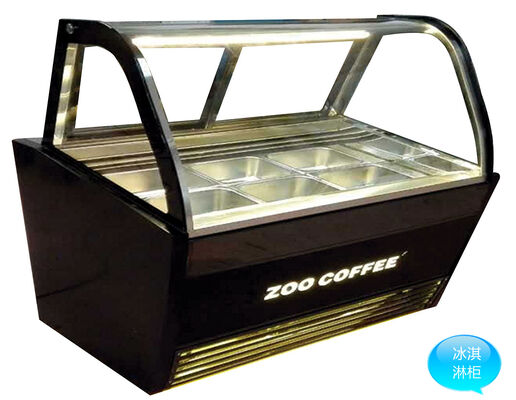 Kaca melengkung Es Krim Gelato Tampilan Freezer Dip Cabinet Es Krim Komersial Showcase Freezer