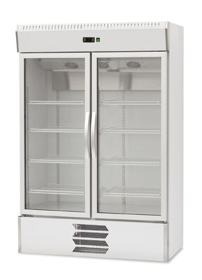 Commercial Vertical Double Door Air-Cooled Beverage Refrigerator, Top Condenser Drink Display Chiller for Convenience Store