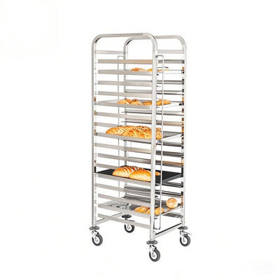 Trolley Pan Pan Rack Baja Ringan Komersial 15 Lantai Dengan Roda Rem Kunci untuk Pengiriman & Penyimpanan Dapur Roti