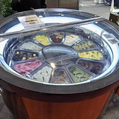Komersial Rotary Warna Gelato Tampilan Freezer Bulat Es Krim Dip Cabinet Es Krim Showcase