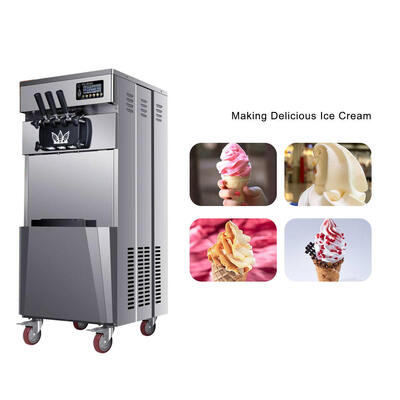 Komersial Vertikal Soft Ice Cream Maker 3 Rasa Soft Serve Machine Frozen Yogurt Mesin Membuat untuk Cafe Restaurant