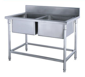 Komersial Kirchen Stainless Steel Inlet Dan Outlet Bench Dengan Double Sink Bowl Merakit Meja Wastafel