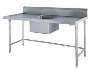 Komersial Kirchen Stainless Steel Inlet Dan Outlet Bench Dengan Double Sink Bowl Merakit Meja Wastafel